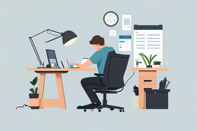 2d flat design of person working in front of a laptop or computer Ai generative