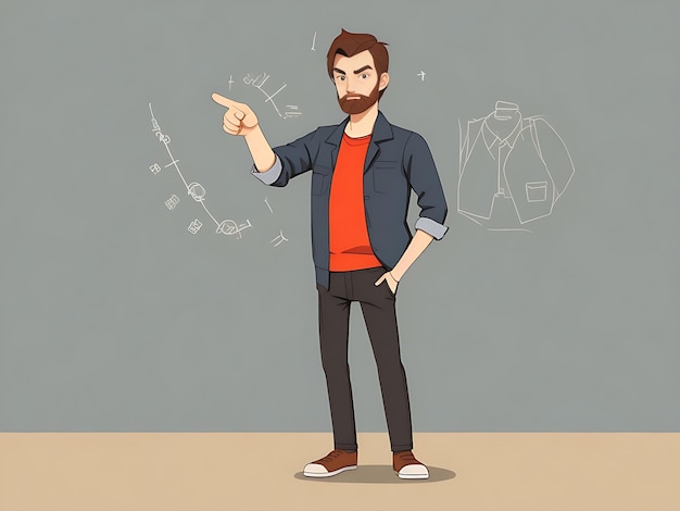 2D Flat Illustration of a Confident Man Pointing Forward