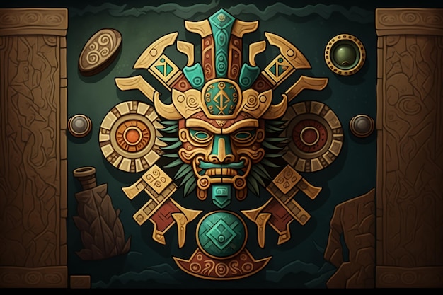 2D flat Mayan totem plank backgroundGenerative AI