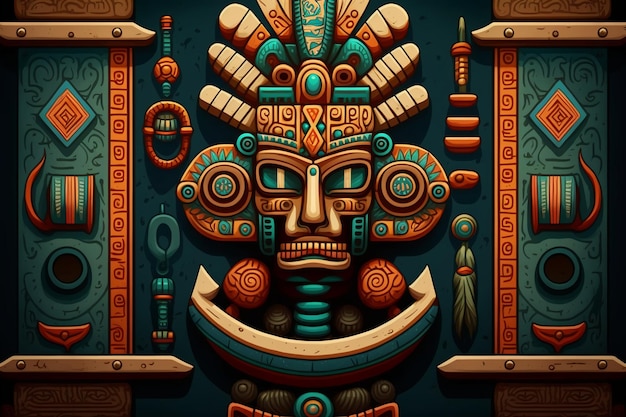 2D flat Mayan totem plank backgroundGenerative AI