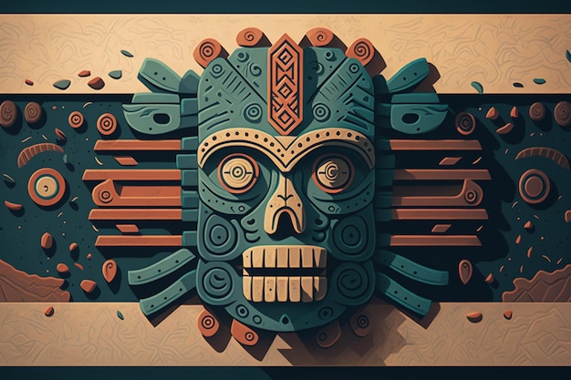 2D flat Mayan totem plank backgroundGenerative AI