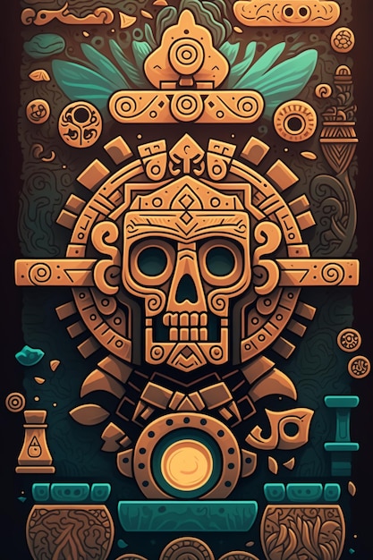 2D flat Mayan totem plank backgroundGenerative AI