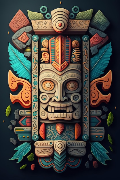 2D flat Mayan totem plank backgroundGenerative AI