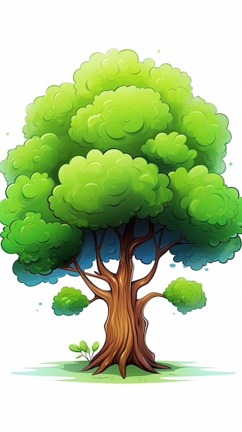Foto stile di cartone animato a albero piatto 2d su sfondo bianco