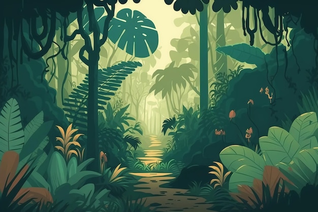 2D flat tropical forest backgroundGenerative AI