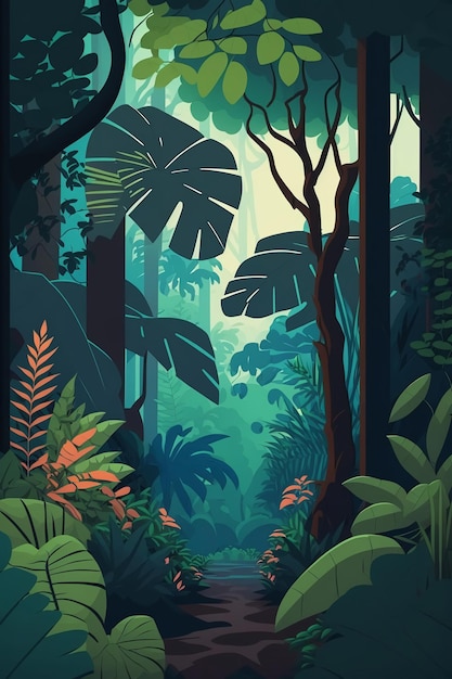2D flat tropical forest backgroundGenerative AI