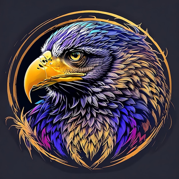 2D летающий орел талисман круглый логотип значок красочный портрет голова орела готический стиль созданный ИИ