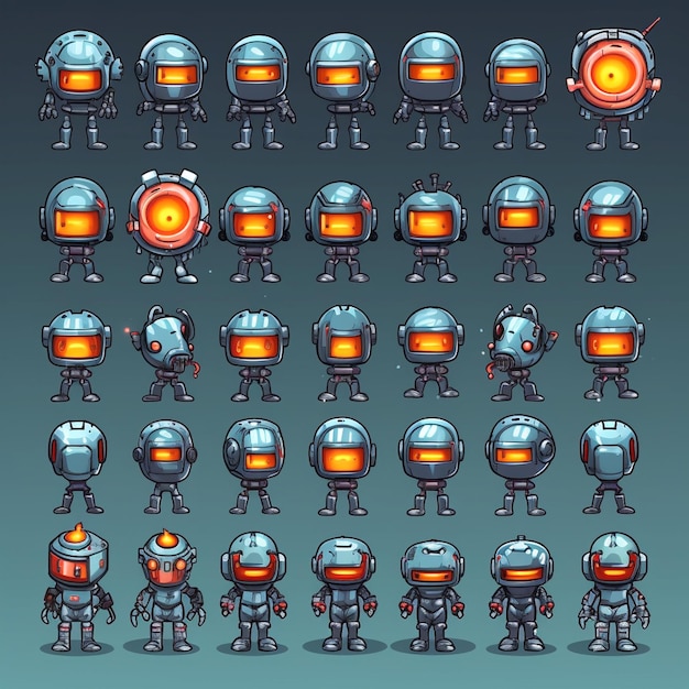 Photo 2d game sprite sheet robot character sprites