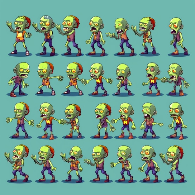 Foto foglio di sprite di gioco 2d sprite di personaggi zombie