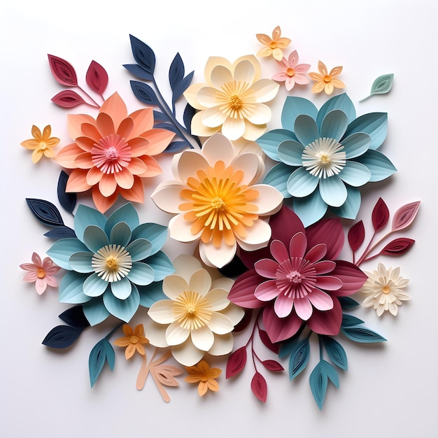 2D gradient paper style flowers background