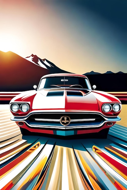 2D Graphics of classic sport car for t shirt design