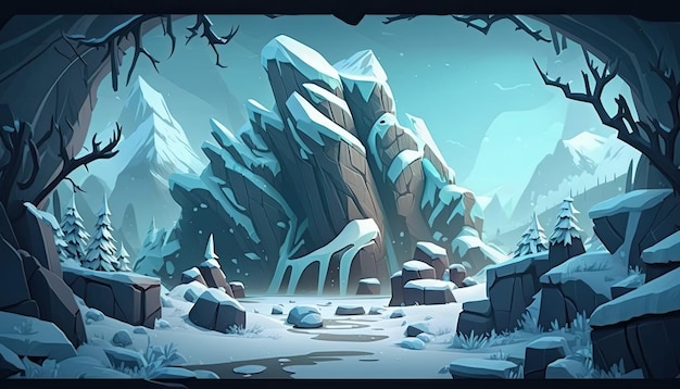 2D Ice Snow-achtergrondomgeving voor een mobiel spel in een gevechtsarena Generatieve ai