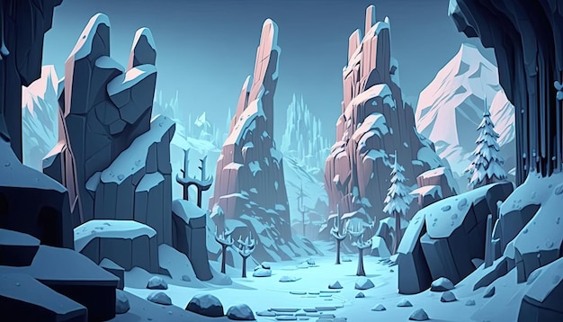 2D Ice Snow background environment for a battle arena mobile game Generative ai