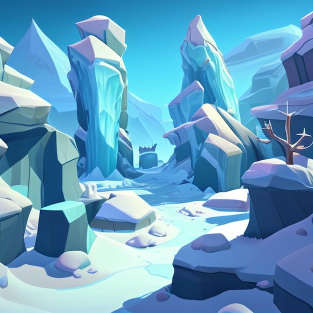 배틀 아레나 모바일 게임을 위한 2D 얼음 눈 배경 환경
