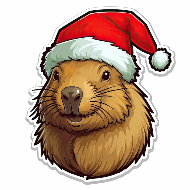 2d-illustratie van capybara geïsoleerd op witte achtergrond voor kerstmis