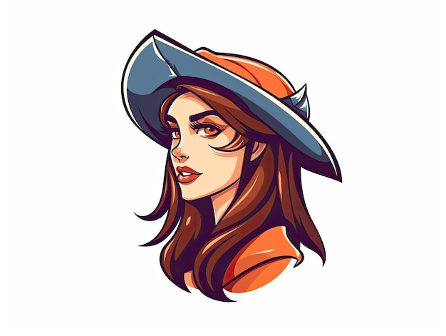 Foto 2d illustrazione di una bella ragazza pirata regina donna cartone animato piatto stile semplice badge logo generativo aixa