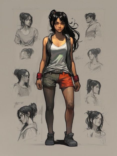 Photo 2d illustration of the character of the girl the hero of the action plot