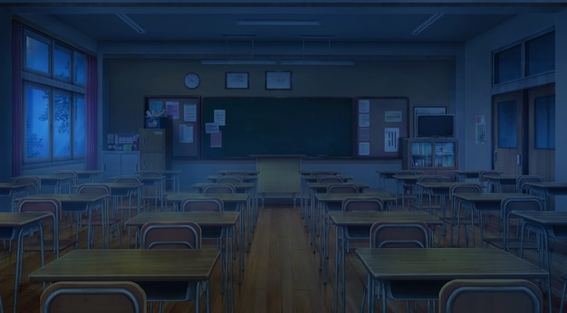 2D Illustration of Classroom in the Midnight.