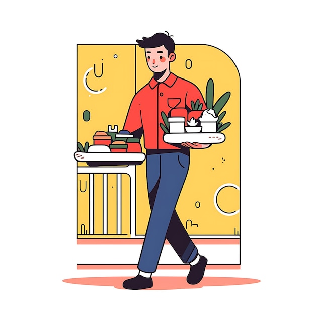 2d illustration icon full colorAn illustration of a doorstep with a delivery man