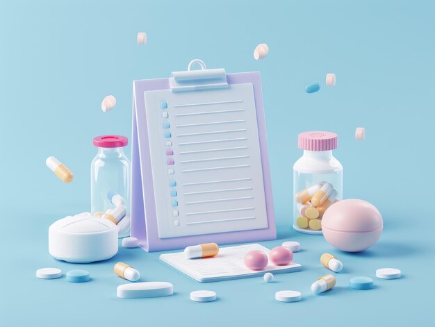 2d illustration of medicinal pills and prescription