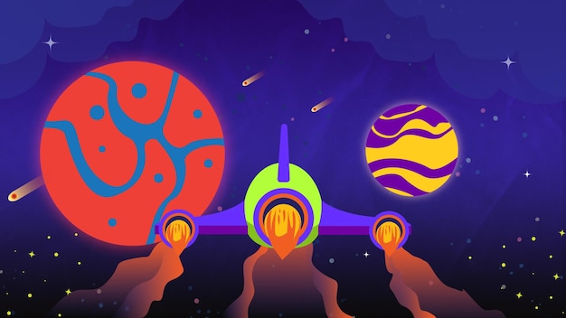 2D 火箭和行星的插图