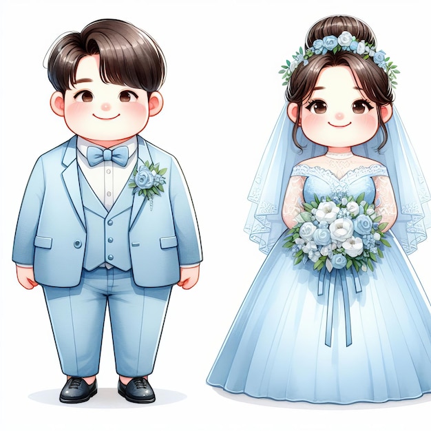 2d illustration in watercolor design style of cute wedding couple