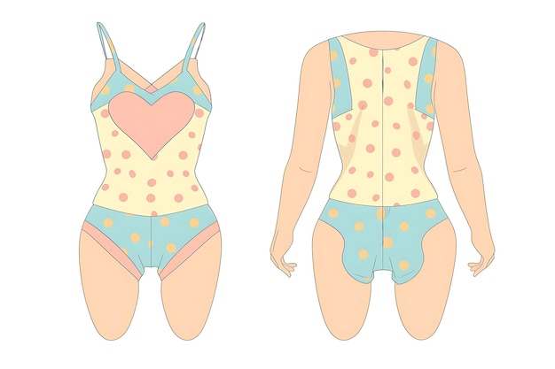 2D kleding jumpsuit met een hartvormige uitsnede op de borst Ado Fashion Concept Idea Art Design
