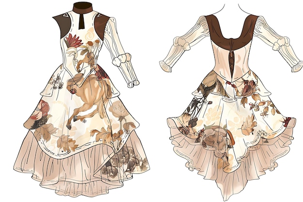 2D-kleding jurk met een paardenvormige uitsnede op de rok Adorne Fashion Concept Idea Art Design