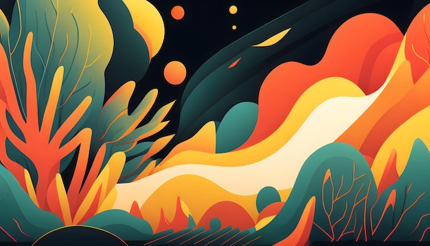 2D landscape scene illustration, colorful nature background