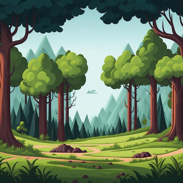 2d Lege natuur bos landschap scène cartoon achtergrond