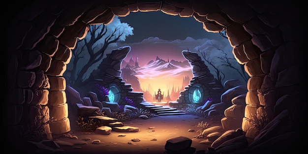 2D Magical Portal-achtergrondomgeving voor een mobiel spel in de strijdarena Generatieve ai