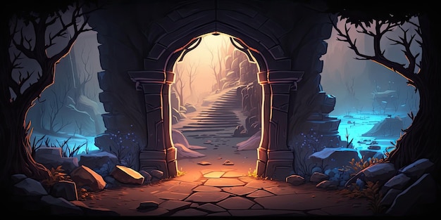 2D Magical Portal background environment for a battle arena mobile game Generative ai