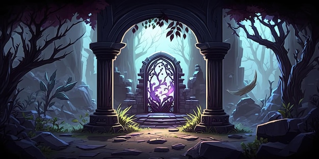 2D Magical Portal background environment for a battle arena mobile game Generative ai