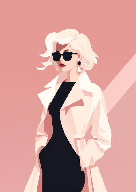 Foto 2d mode vrouw plat minimale vector illustratie roze achtergrond voor posterontwerp