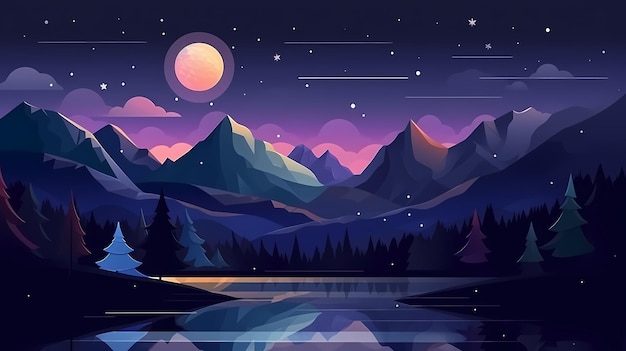 2d mountain night landscape background vector blue sky flat vector Generated ai