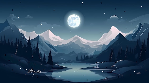 2d mountain night landscape background vector blue sky flat vector Generated ai