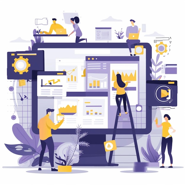Premium Photo | 2D people working on a project and programming concepts ...