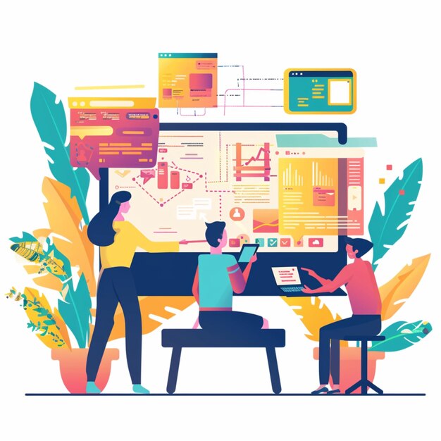 Premium Photo | 2D people working on a project and programming concepts ...
