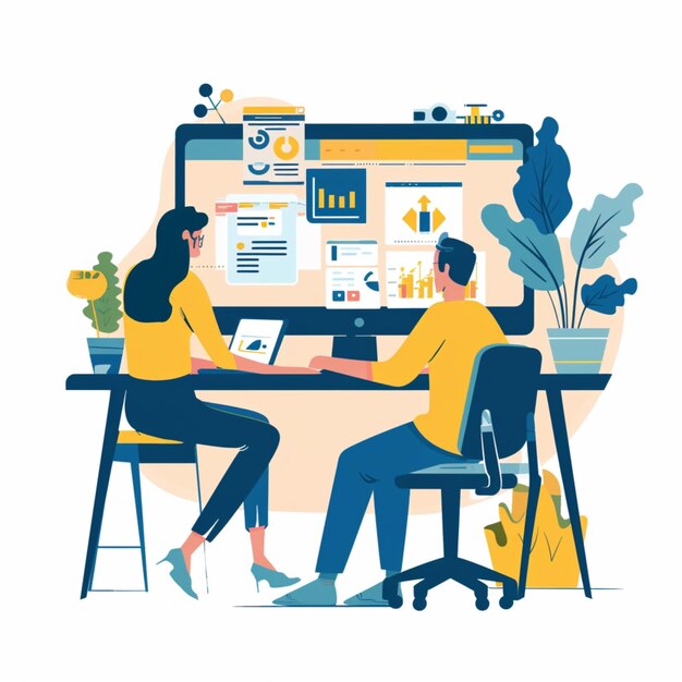 Premium Photo | 2D people working on a project and programming concepts ...