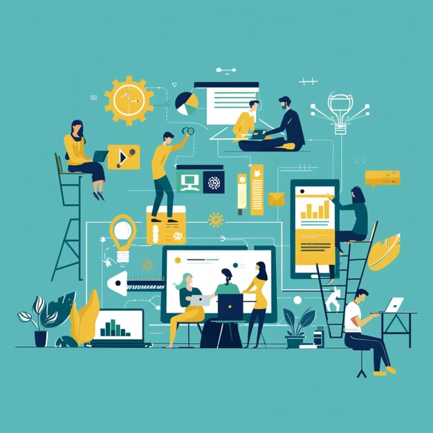 Premium Photo | 2D people working on a project and programming concepts ...
