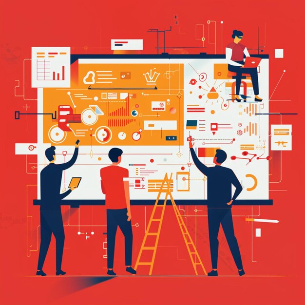 Premium Photo | 2D people working on a project and programming concepts ...