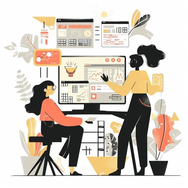 Premium Photo | 2D people working on a project and programming concepts ...
