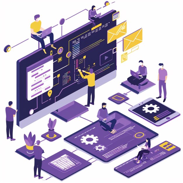 Premium Photo | 2D people working on a project and programming concepts ...