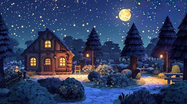 Photo 2d pixel art of night village