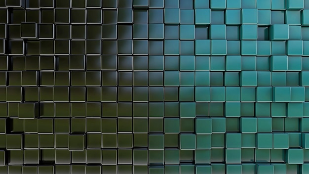 Photo 2d rendering of a wall made with black to green gradient cubes