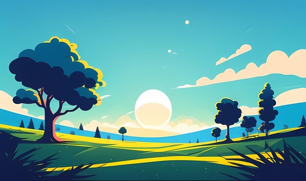 2d savvana daylight landscape background vector blue sky flat vector Generated ai