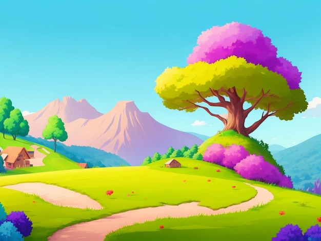 2d style cartoon hil only hill on the white background colorful landscape scenery sunset view