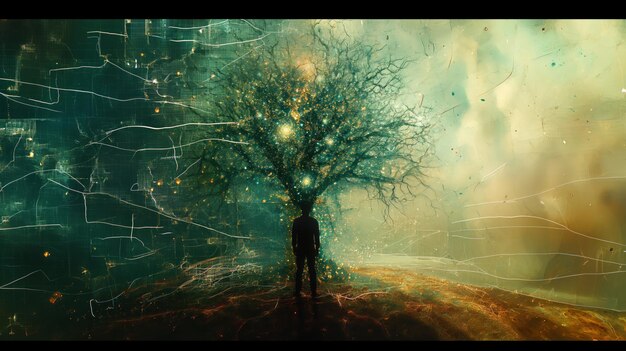 2D tree of life with a lonely man in front life path in 2d map of life diagram