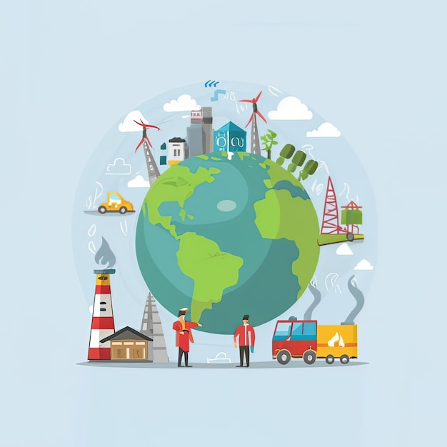 2d vector illustration global environmental Environmental protection and industrial pollution