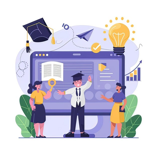 Photo 2d vector illustration graduation success college study training courses school educational
